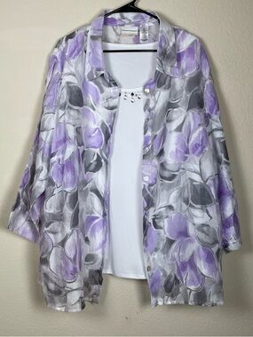 Alfred Dunner Lavender & White Floral 2-Piece Blouse Set – Size 24W ✨